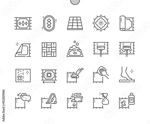 Carpet cleaning. Before and after. Stain remover. Wash and vacuum carpet. Cleaning service. Pixel Perfect Vector Thin Line Icons. Simple Minimal Pictogram