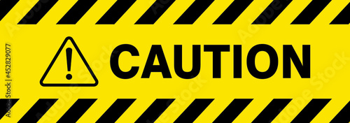 caution yellow sign.  warning with black tab, vector illustration. 
  photo