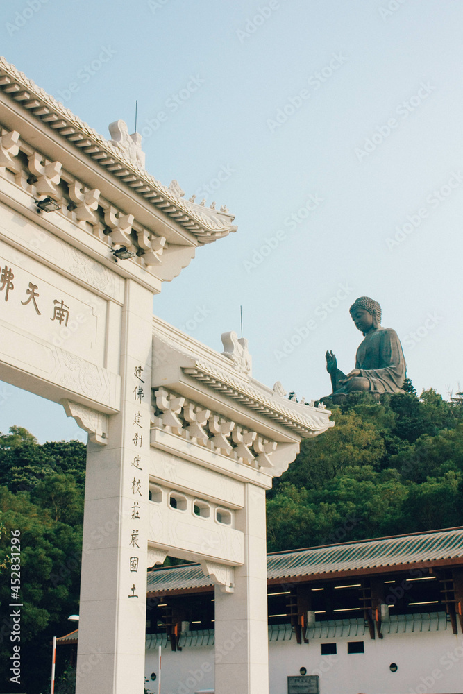 Obraz premium Big Buddha on the mountain at Ngong Ping