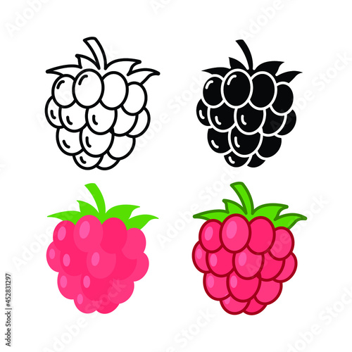 Raspberry icon. Simple outline, solid, flat style. Berry, pictogram, ripe, pink, sweet, delicious, food, nature, vegetarian concept. Vector design illustration isolated on white background. EPS 10