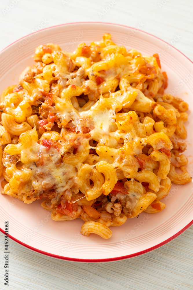 homemade macaroni bolognese with cheese homemade macaroni bolognese with cheese