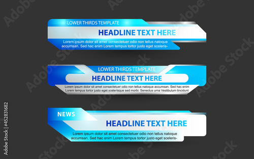 Set collection vector of Broadcast News Lower Thirds Template layout design banner for bar Headline news title, sport game in Television, Video and Media Channel
