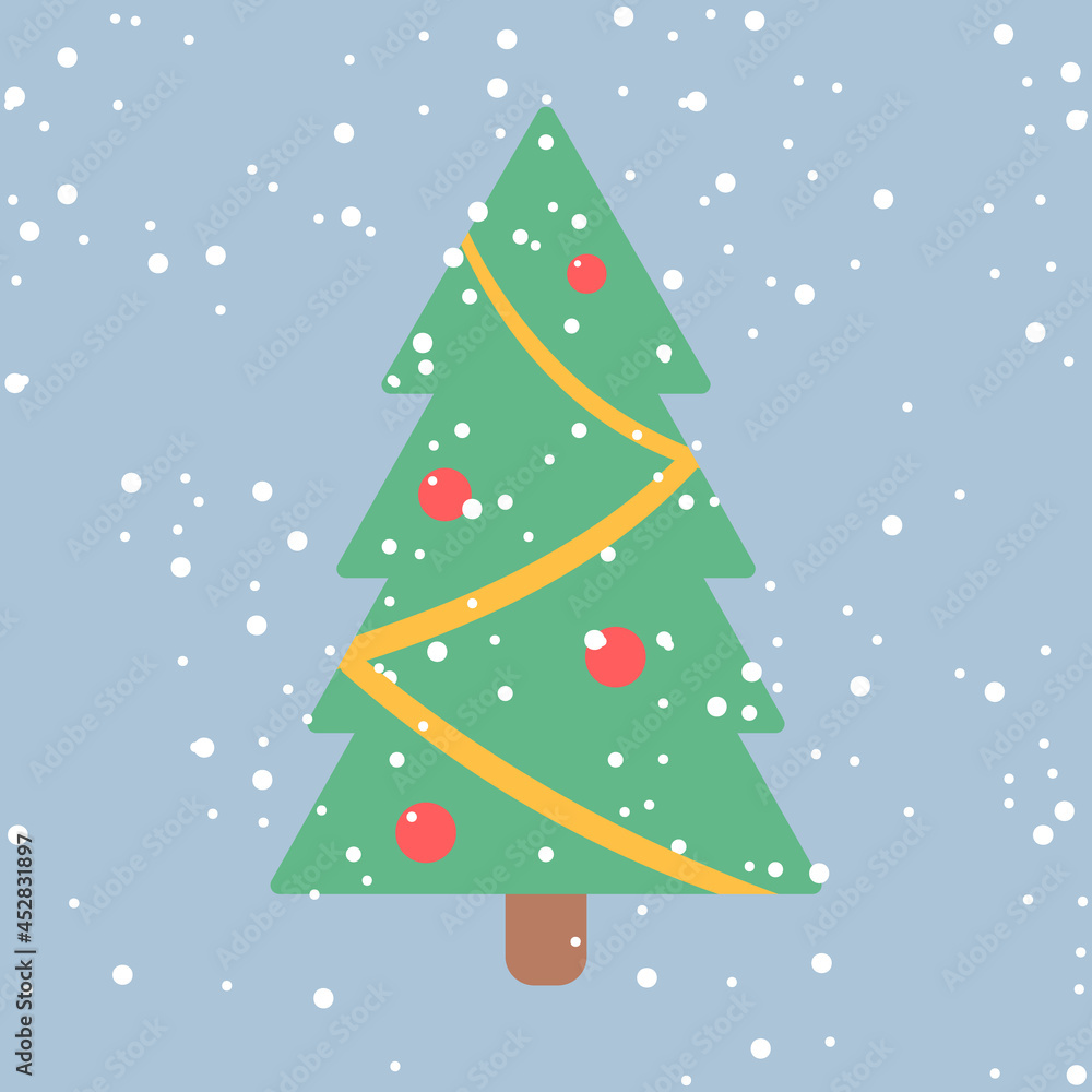 Christmas tree with snow in Christmas holiday ,for content online or banner for your website and template, Simple cartoon flat style. illustration Vector EPS 10