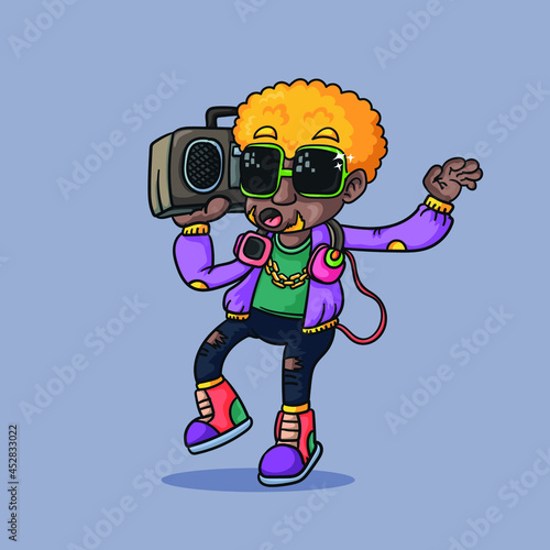 People with glasses, hip-hop dance, cartoon stile, vector illustration