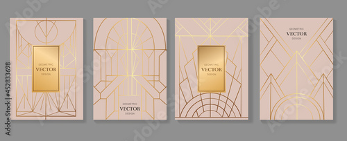 Gold and Luxury Invitation card design vector. Abstract geometry frame and Art deco pattern background. Use for wedding invitation, cover, VIP card, print, poster and wallpaper. Vector illustration.