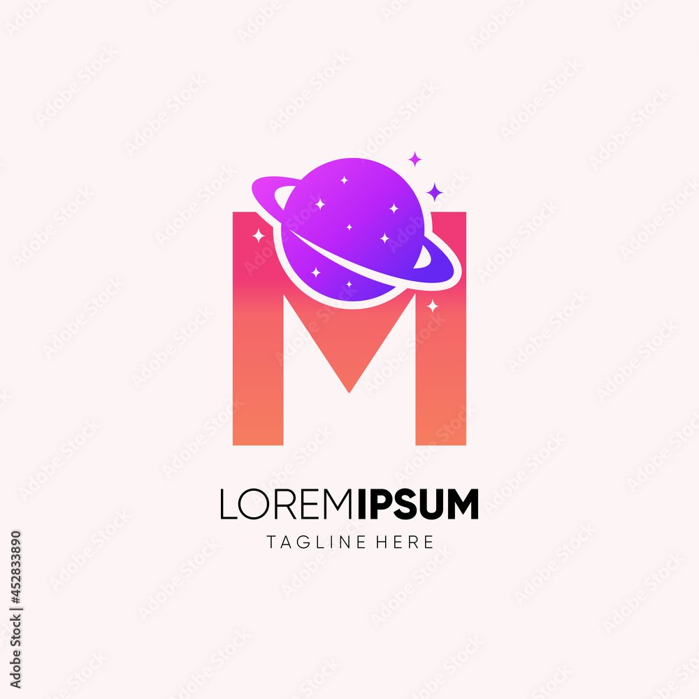 Obraz premium Letter M Initial Planet Logo Design Vector Icon Graphic Illustration