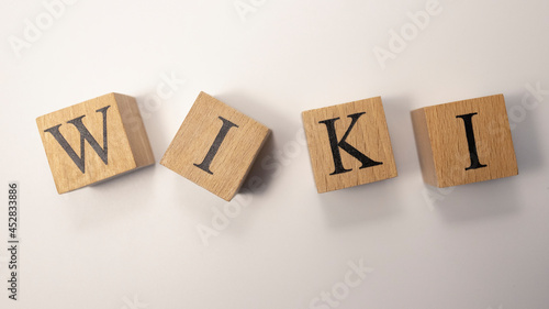 The word wiki was created from wooden cubes. News and communication. photo