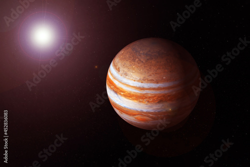 Planet Jupiter on a dark background. Elements of this image were furnished by NASA.