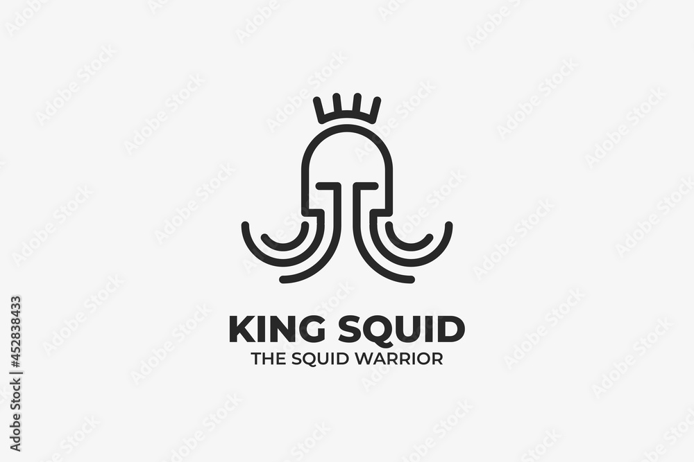 King Squid Sea Animal Monoline Logo King Squid Sea Animal Monoline Logo