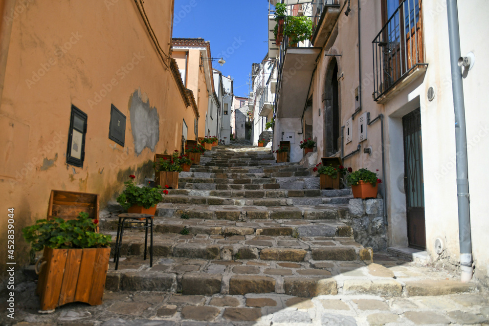 Naklejka premium A street in the historic center of Castelsaraceno, a old town in the Basilicata region, Italy.