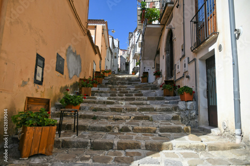 A street in the historic center of Castelsaraceno, a old town in the Basilicata region, Italy.