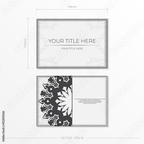 Stylish Vector Ready-to-Print White Color Postcard Design with Luxurious Greek Patterns. Invitation card template with vintage ornament.