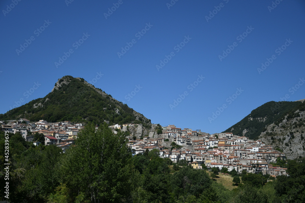 Panorama of Castelsaraceno, an old town in the province of Potenza, Italy.