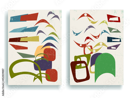 Vintage poster with mid century modern design elements . Wall art , home deco . Vector abstract shape.