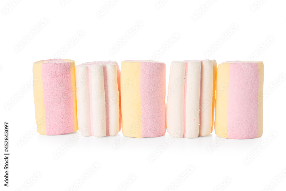 Tasty marshmallows on white background Tasty marshmallows on white background