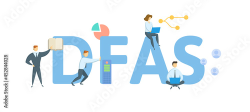 DFAS, Defense Finance and Accounting Service. Concept with keyword, people and icons. Flat vector illustration. Isolated on white.