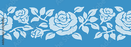 アンティークな花模様のレースリボン。シームレス・ベクター素材。