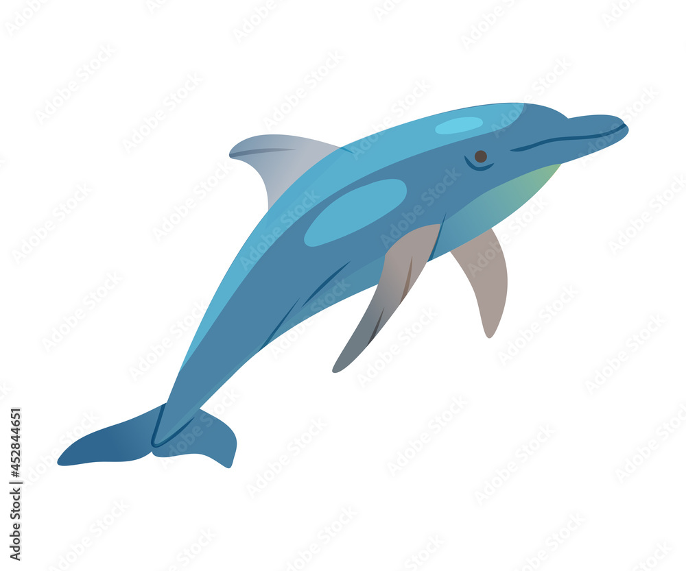 Fototapeta premium Blue Dolphin as Underwater Sea Animal Vector Illustration