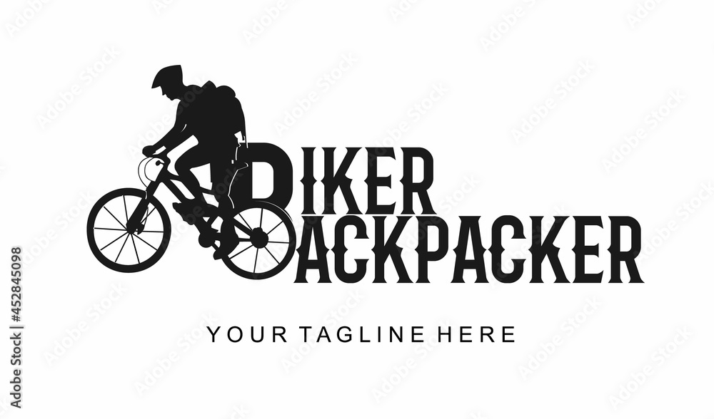 Fototapeta premium cyclist silhouette logo wearing backpack