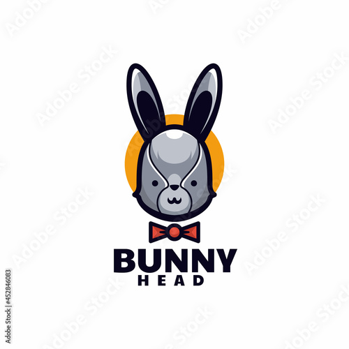 Vector Logo Illustration Bunny Head Simple Mascot Style.