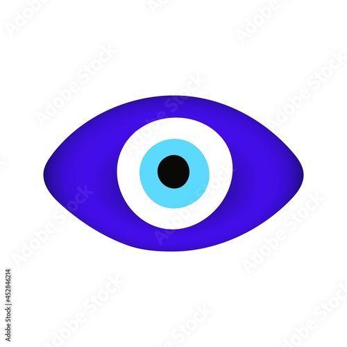 Blue oriental evil eye symbol amulet flat style design vector illustration isolated on white background, Greek or turkish nazar protection talisman.