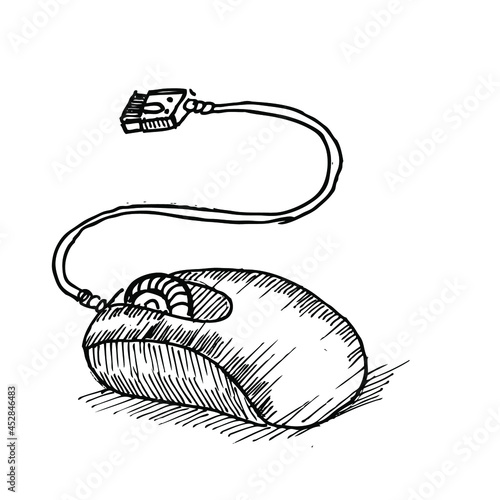 hand drawn sketch illustration of mouse computer