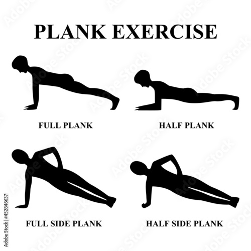 symbols icons. plank exercise concept. sport science, health, yoga, demo, fitness, etc. vector illustration