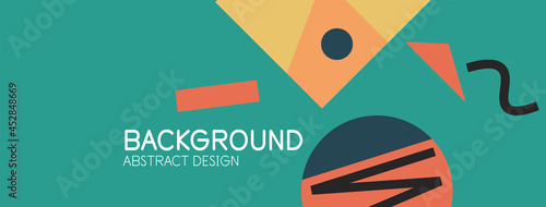 Abstract background. Blocks, lines, triangles, circles composition. Techno or business concept for wallpaper, banner, background, landing page