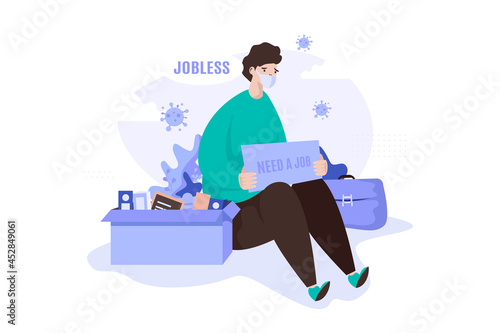 A man with signage need a job for pandemic jobless illustration concept