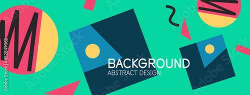 Abstract background. Blocks, lines, triangles, circles composition. Techno or business concept for wallpaper, banner, background, landing page