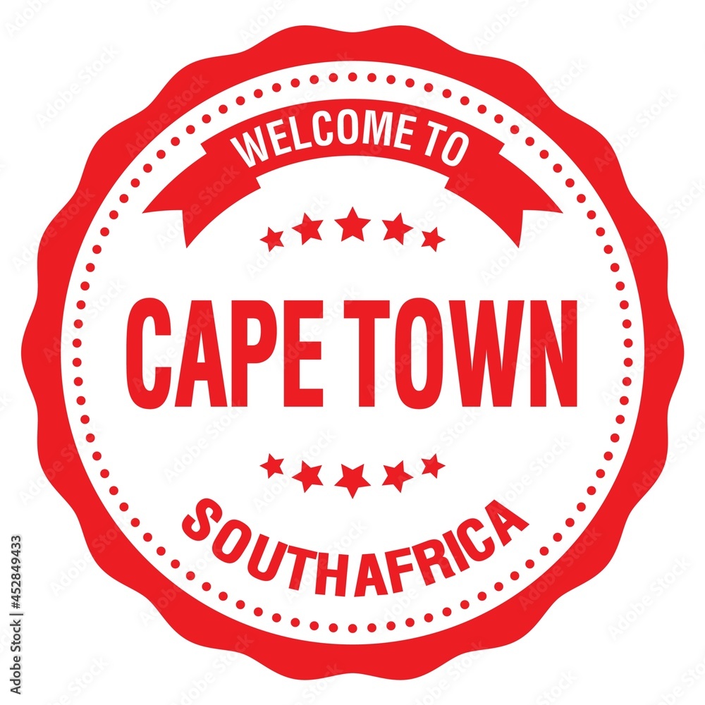 WELCOME TO CAPE TOWN - SOUTH AFRICA, words written on red stamp WELCOME TO CAPE TOWN - SOUTH AFRICA, words written on red stamp