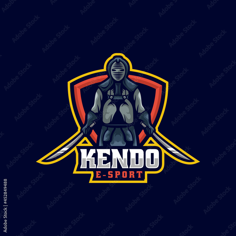 Vector Logo Illustration Kendo E Sport and Sport Style.