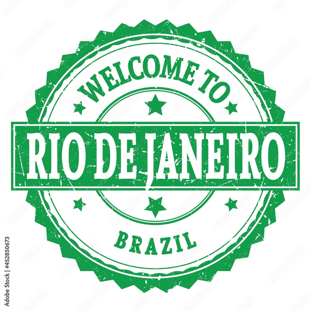 WELCOME TO RIO DE JANEIRO - BRAZIL, words written on green stamp WELCOME TO RIO DE JANEIRO - BRAZIL, words written on green stamp