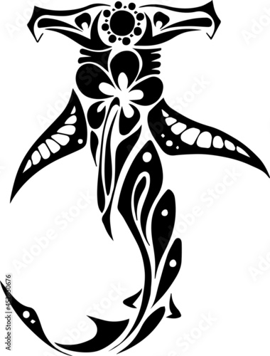 A tribal hammerhead shark tattoo. Simple and easy floral vector illustration