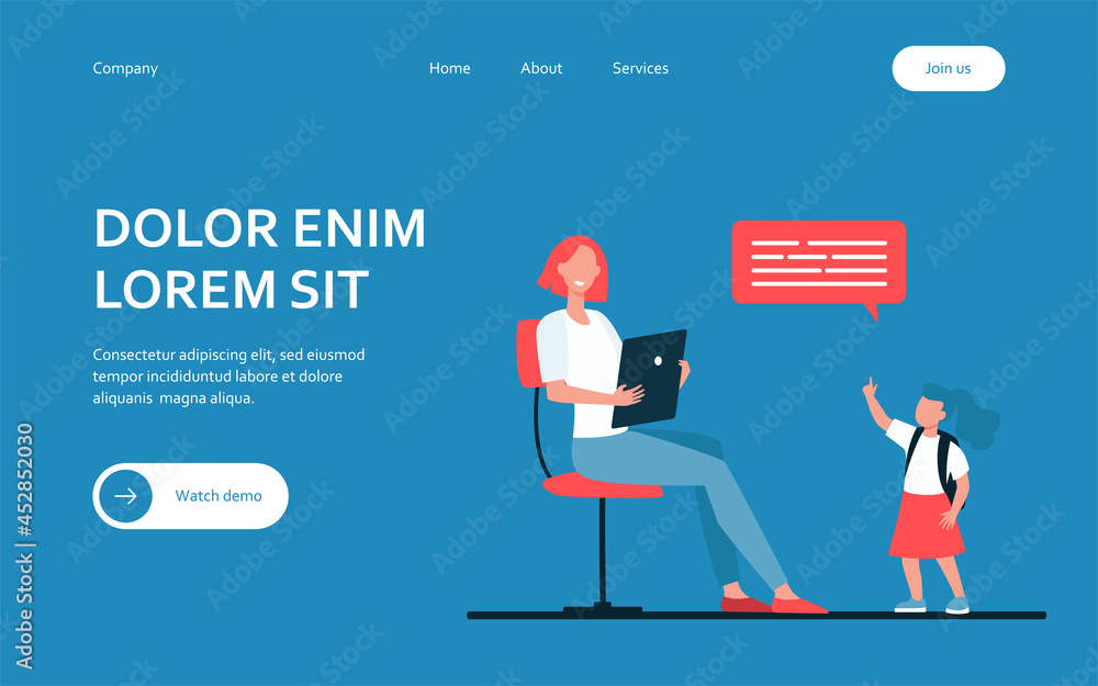 Schoolgirl talking to her mom. Mother, daughter, kid, digital device flat vector illustration. Motherhood, parenthood, communication concept for banner, website design or landing web page Schoolgirl talking to her mom. Mother, daughter, kid, digital device flat vector illustration. Motherhood, parenthood, communication concept for banner, website design or landing web page