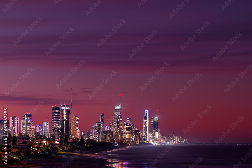 Colourful sunset sky over Surfers Paradise, Gold Coast. Colourful sunset sky over Surfers Paradise, Gold Coast.