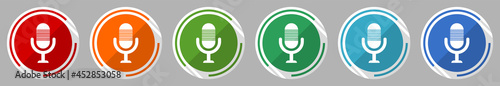 Microphone, audio, record, radio icon set, vector illustration in 6 colors options for webdesign and mobile applications, flat design symbol