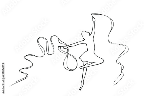 Outline Vector Hand Draw Sketh ballet dancing with Waving Tape