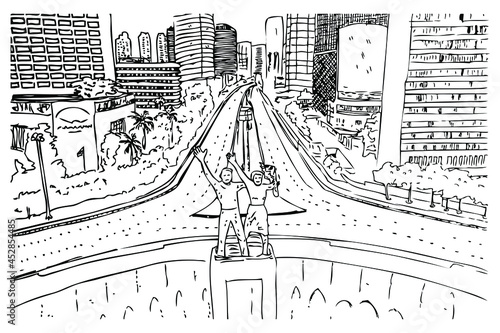 hand draw sketch of Welcome Statue at Indonesia, Central Jakarta