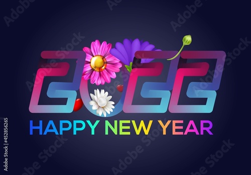 
happy new year 2022.Happy new year 20212festive background. Decorative elements for party invitation.2022 A Happy New Year sign, congrats concept. Logotype in 3D style. Beautiful snowy backdrop.  photo