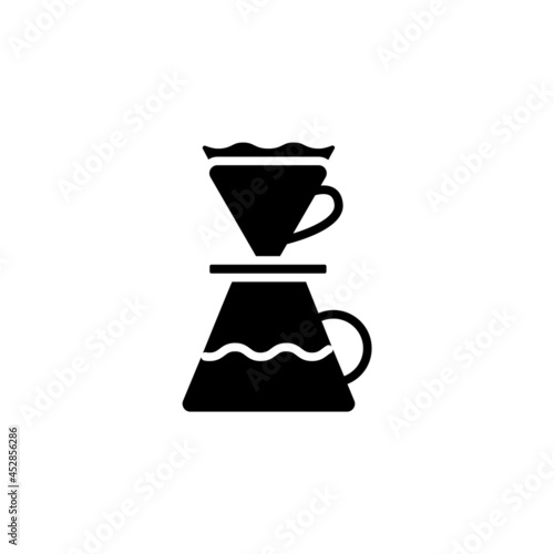 Drip coffee mug glyph icon. Coffee filter with cup. Pour over coffee maker. Isolated vector stock illustration