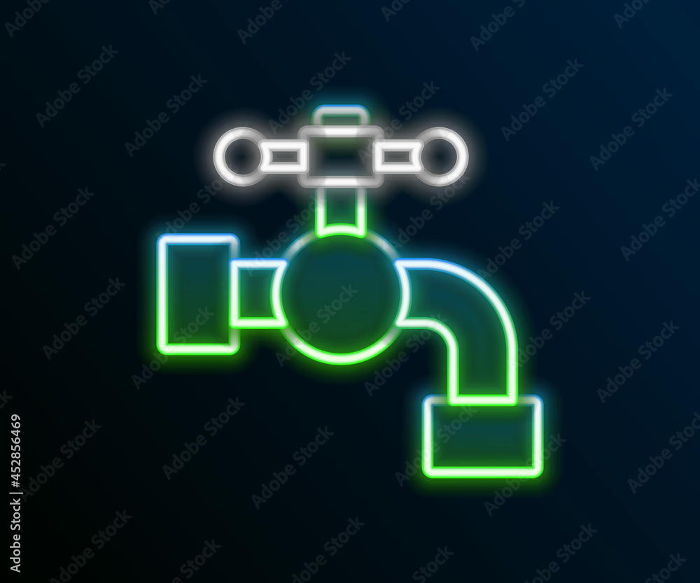 Glowing neon line Water tap icon isolated on black background. Colorful outline concept. Vector Glowing neon line Water tap icon isolated on black background. Colorful outline concept. Vector