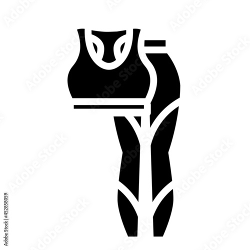 Woman sports suit glyph icon. Fitness clothes. Homewear and sleepwear. Black filled symbol. Isolated vector illustration