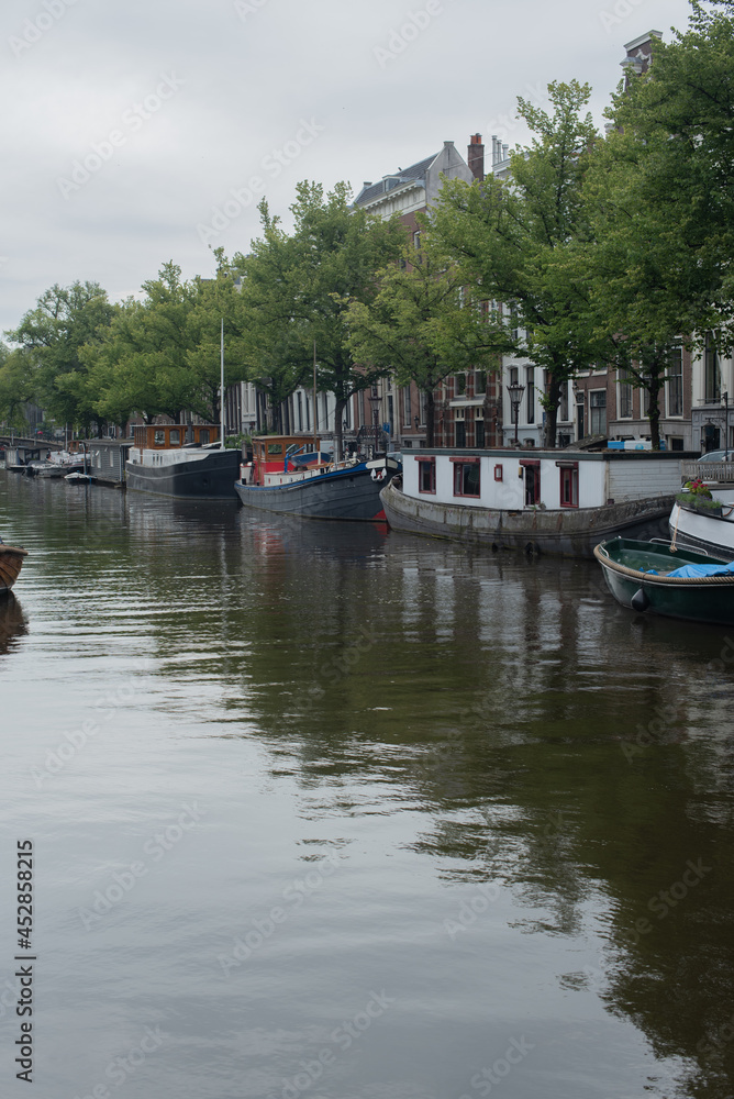 boat on the river Amstel in Amsterdam