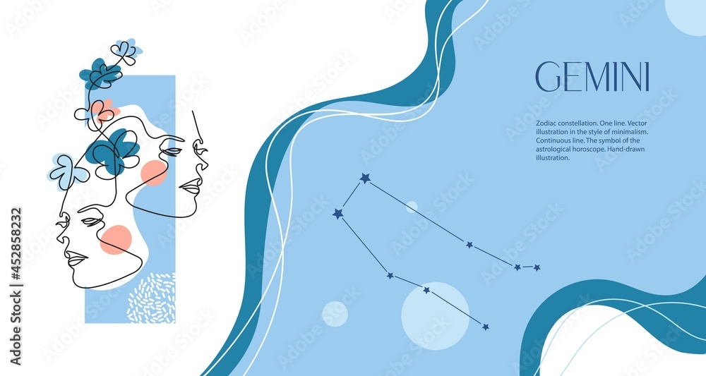 Zodiac background. Gemini constellation. The element of air. Horizontal ...