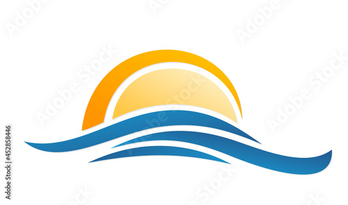 Sun and Blue Wave Symbol. 