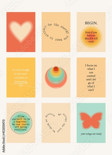 Set of positive motivation posters on trendy abstract background in neutral colors.