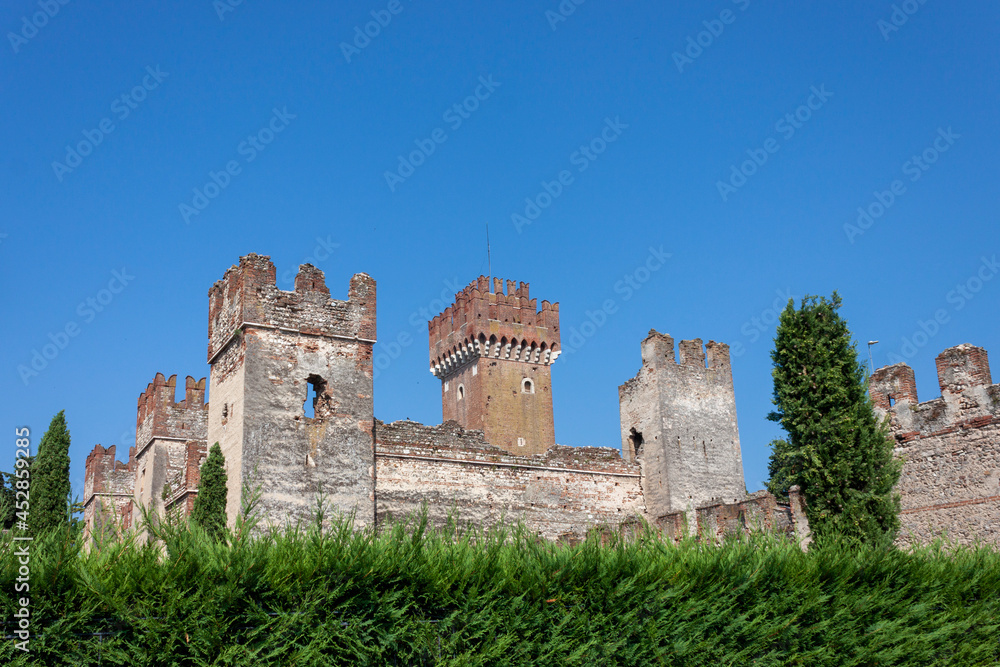 Medieval Scaligero Castle of Lazise (IX-XIV century), tourist resort on the coast of Lake Garda, Verona province, Veneto, Italy.