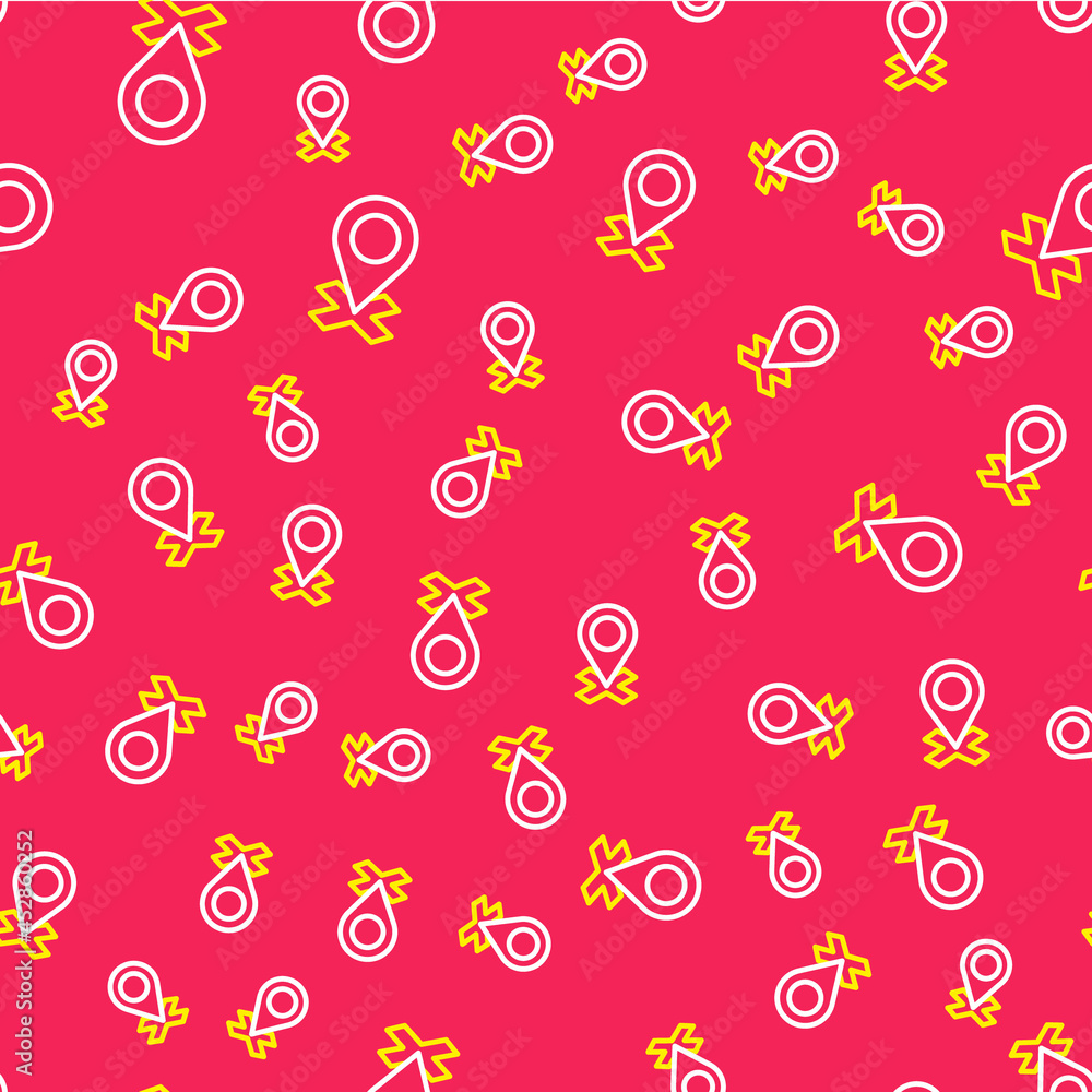 Line Map pin icon isolated seamless pattern on red background. Navigation, pointer, location, map, gps, direction, place, compass, search concept. Vector Line Map pin icon isolated seamless pattern on red background. Navigation, pointer, location, map, gps, direction, place, compass, search concept. Vector