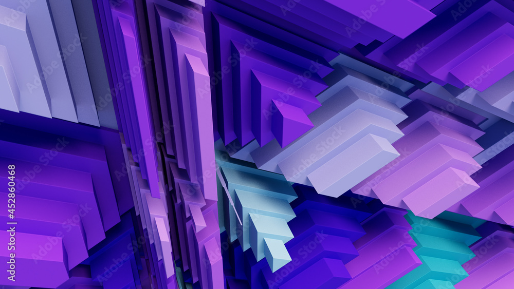 Purple and Turquoise Tech Background with a Geometric 3D Structure. Clean, Stepped design with Extruded Futuristic Forms. 3D Render. Purple and Turquoise Tech Background with a Geometric 3D Structure. Clean, Stepped design with Extruded Futuristic Forms. 3D Render.